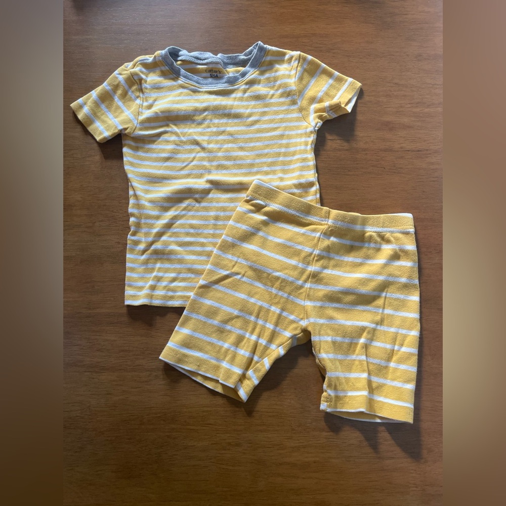 Yellow and White Striped Kids Pajama Set 5t